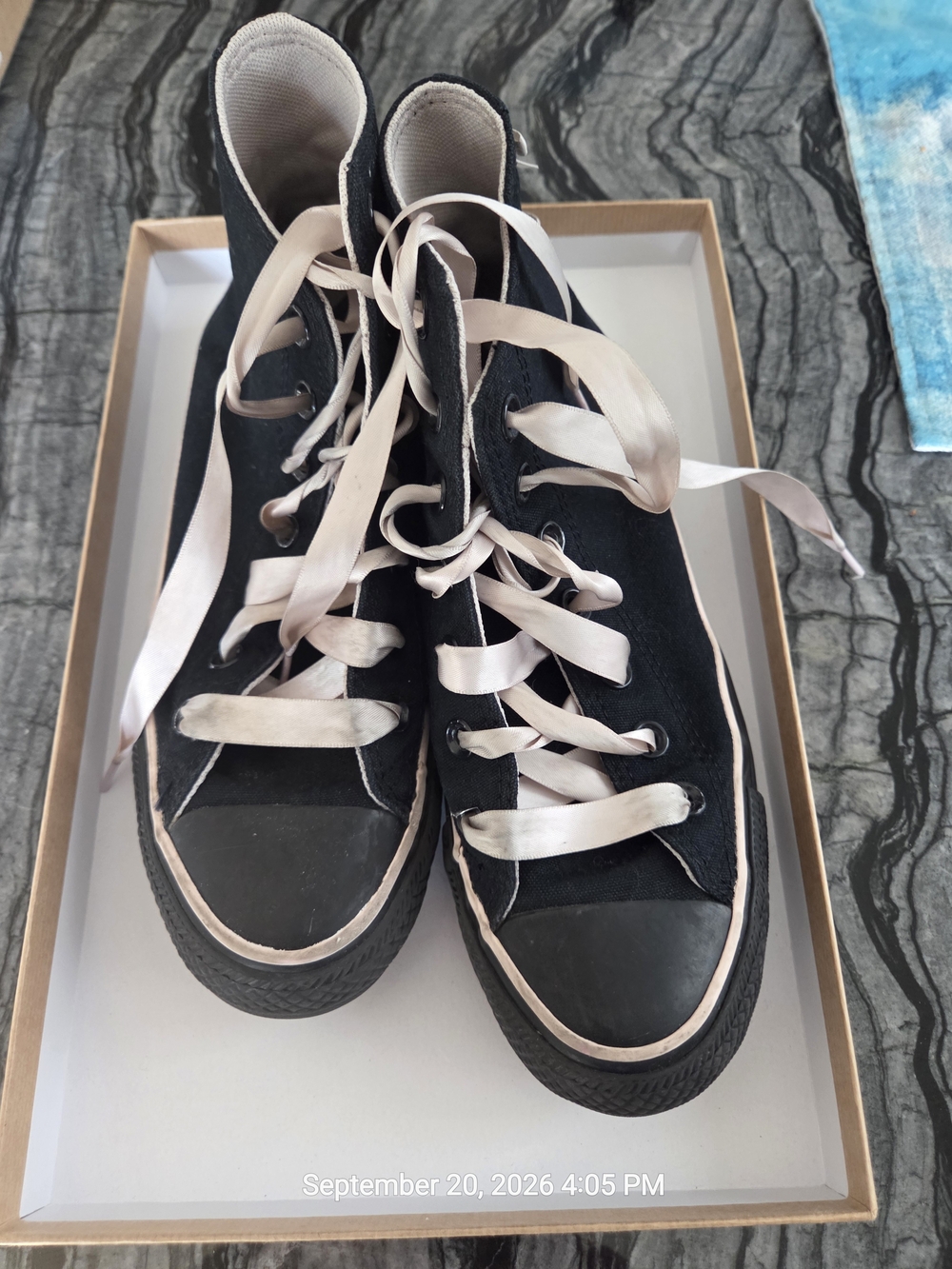Converse Chuck Taylor Black High-Tops with Pink Ribbon